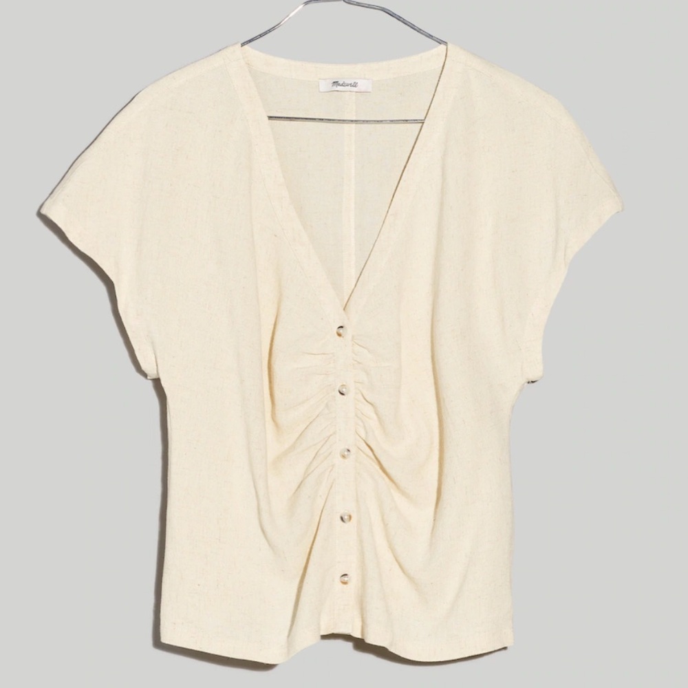 Madewell Linen-Blend Ruched Button-Front Top Size Large NWT $82 - Picture 6 of 6